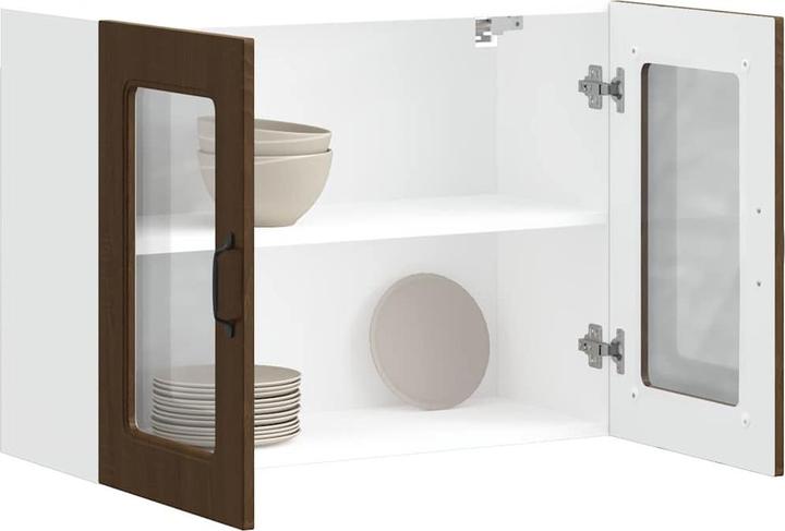 Produktbild VidaXL Küchen-Hängeschrank mit Glastür Kalmar Braun Eichen-Optik (80 x 31 x 60 cm)