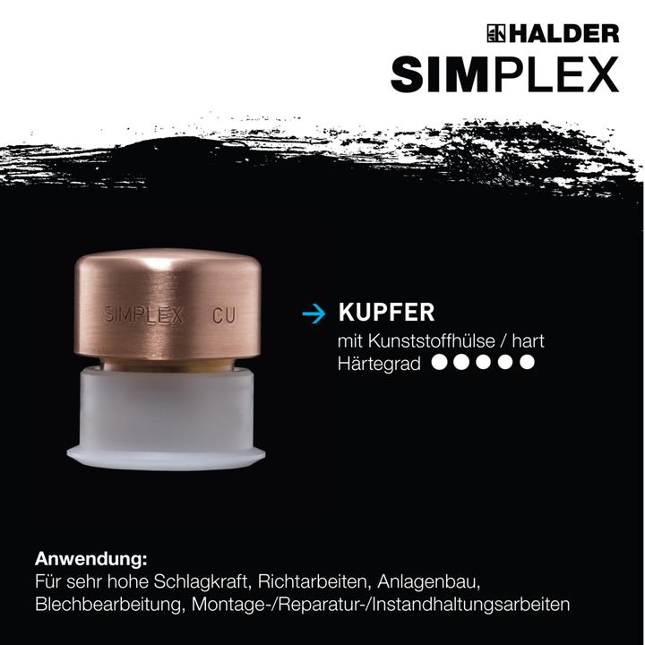 Actual product image Halder Soft faced hammer head SIMPLEX head-Ø 40 mm copper with plastic sleeve hard