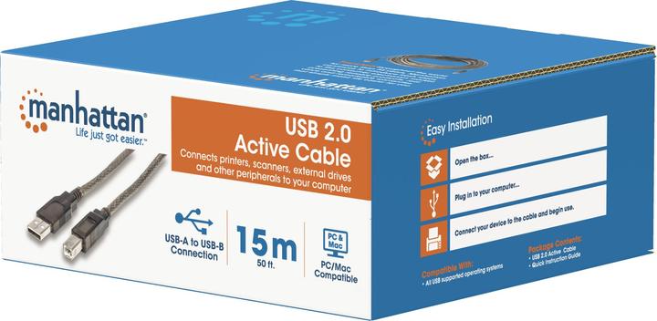 Image du produit Manhattan USB A/USB B, M/M (15 m, USB 2.0)