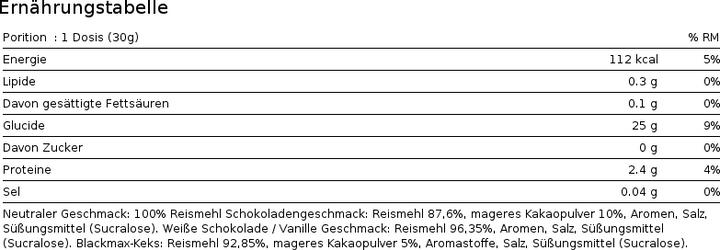Nutritional values and ingredients Max Protein Good Morning Rice Cream (Cookie Black Max, 1 pcs., 1000 g)