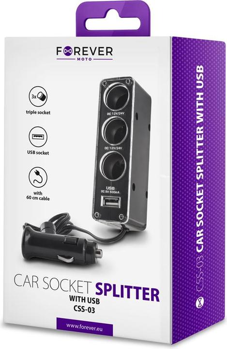Produktbild Forever socket splitter 3in1 with USB cable CSS-03