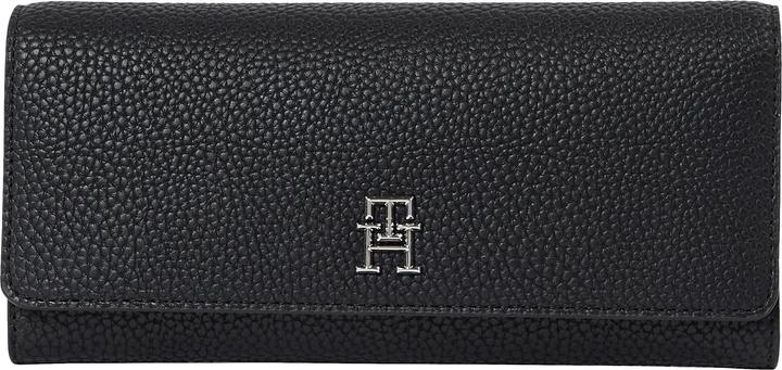 Actual product image Tommy Hilfiger Ladies Wallet TH Emblem Large Flap Wallet Large, Black, One Size