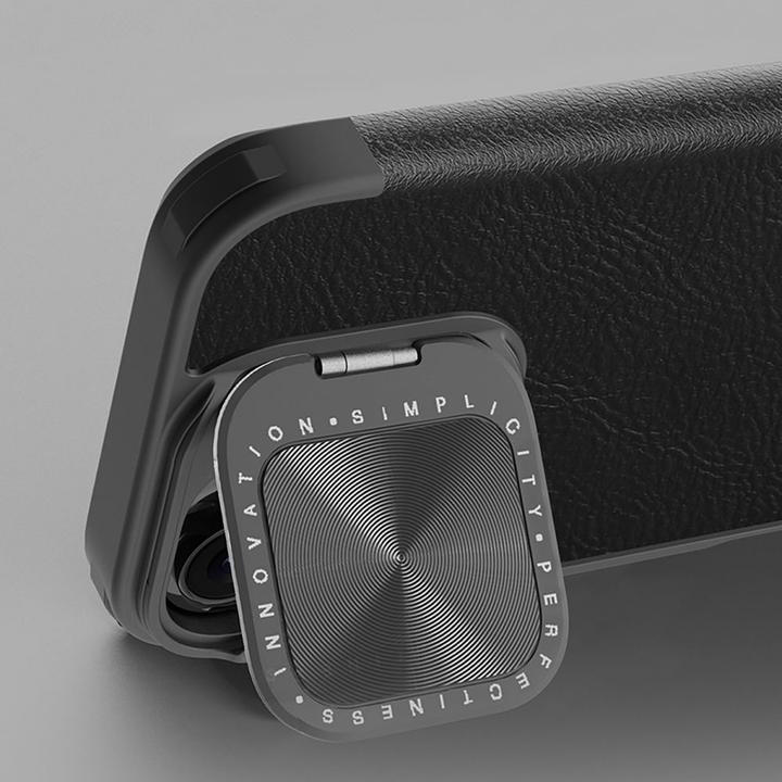 Produktbild Nillkin Qin Prop Leather Case with Camera Cover and Stand for iPhone 16 - Black (Apple iPhone 16)
