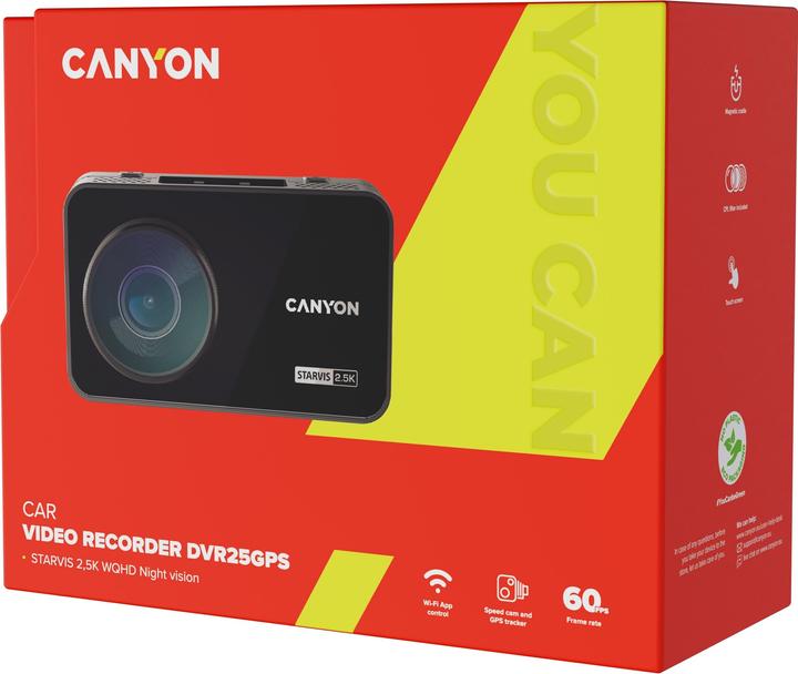 Immagine prodotto Canyon DVR25GPS, 3.0&amp#039&amp#039 IPS (640x360), touch screen, WQHD 2.5K 2560x1440@60fps, NTK96670, 5 (Display integrato, WiFi, Ricevitore GPS, 2.5K)