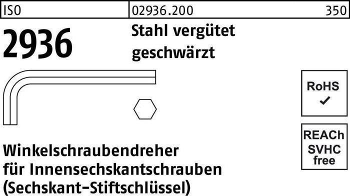 Produktbild Winkelschraubendreher ISO 2936 Innen-6-kant SW 2,5 Stahl vergütet geschwärzt