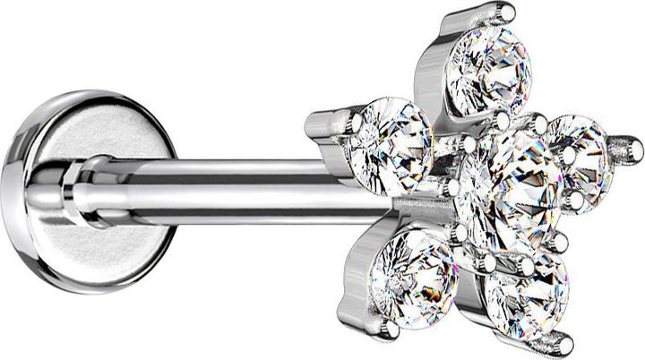 Actual product image Star Piercing Micro Labret internal thread silver flower crystal silver (Brass, Surgical steel 316L)