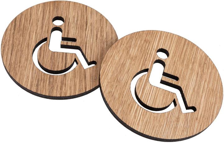 La Mia! Plaque de porte en chêne huilé Plaque de toilette autocollante - personne en fauteuil roulant FSC
