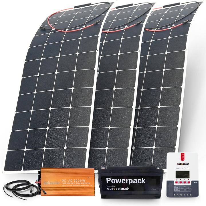 Image du produit Autosolar Kit complet 480W flexible avec batterie lithium 200Ah et onduleur 2000W (495 W)