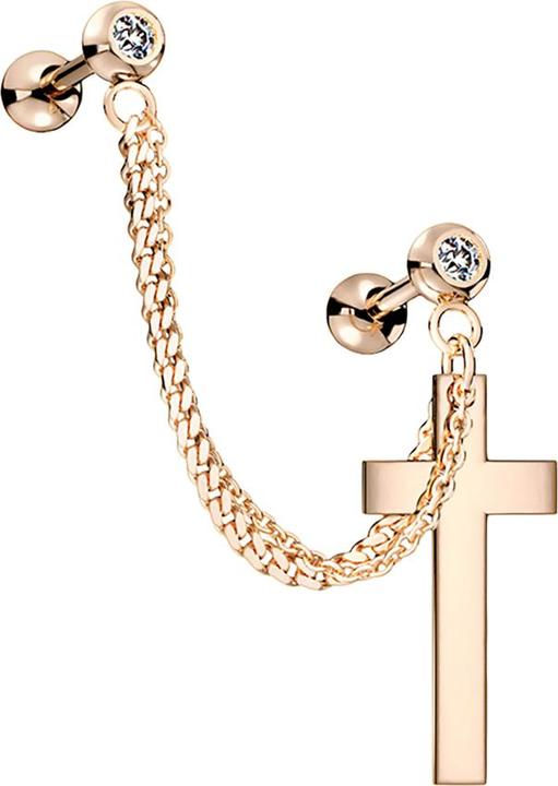 Produktbild Star Piercing Micro Barbell rosegold Anhänger Kette und Kreuz (Chirurgenstahl 316L, Messing)