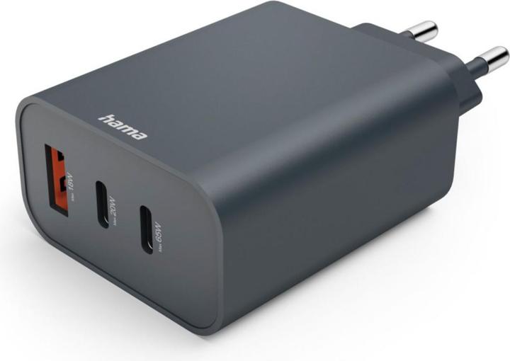 Hama Snellader, 2x USB-C, USB-A, PD, 65W, antraciet (65 W)