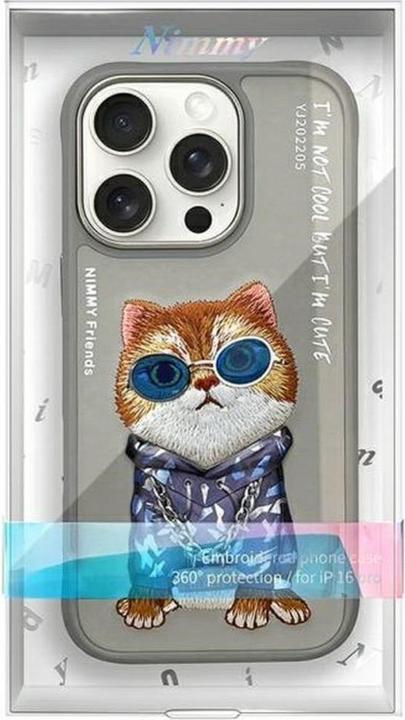 Productafbeelding Nimmy case iPhone 16 Pro 6.3" gray Glasses Cool Cat (Apple iPhone 16 Pro)