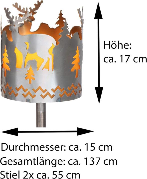 Immagine prodotto Novaliv Gartenfackel Hirsch Feuerschale Metall mit Stiel Brennmittel Solarlampe LED