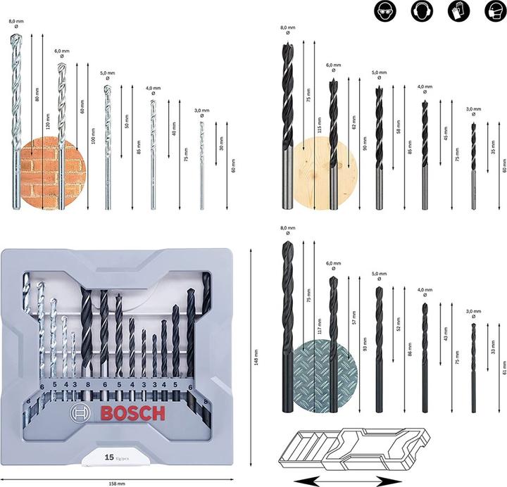 Productafbeelding Bosch Professional Zubehör Boorset. gemengd. 15 stuks. 3-8 mm. 3-8 mm. 3 (8 millimeter)