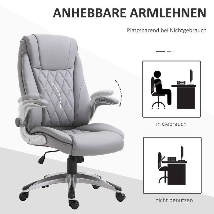 Produktbild Swisshandel24 Bürostuhl Ergonomisch mit Wippfunktion mit Kopfstütze und gepolsterte Armlehnen Kunstleder Grau
