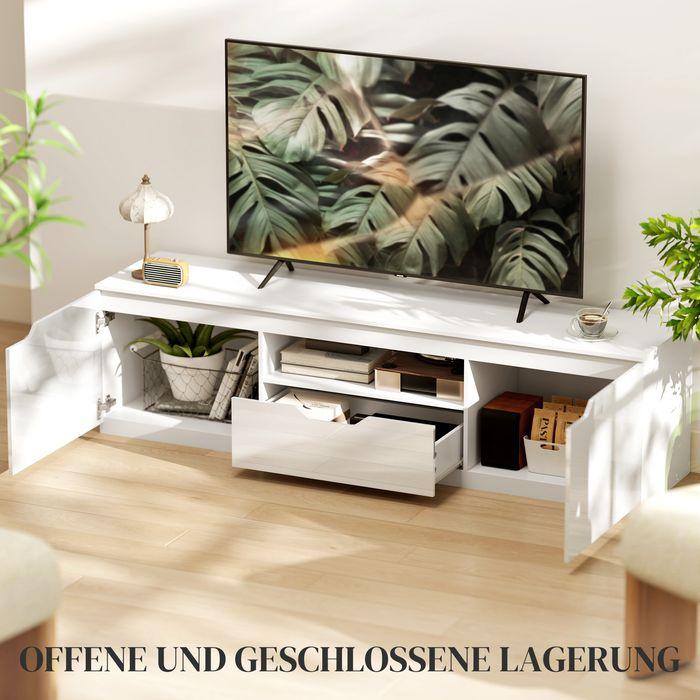 Immagine prodotto Swisshandel24 Hochglanz TV-Lowboard für Fernseher bis 65 Zoll, 3 Fächer, Schublade, Weiss (160 x 38 x 43 cm)
