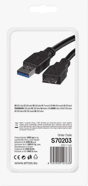 Actual product image Emos USB cable 3.0 A plug - Micro B plug 1m (1 m, USB 3.0)