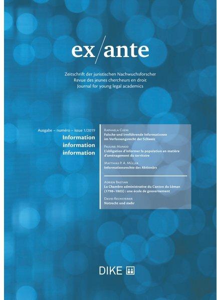Produktbild ex/ante 1/2019 Information (Englisch, Französisch, Pauline Monod, Adrien Bastian, Matthias P. A. Müller, 2019)
