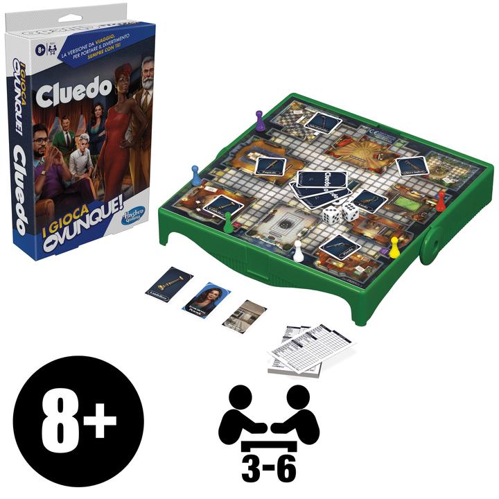 Produktbild Hasbro Cluedo Kompakt, portables Spiel für 3–6 Spieler, Reisespiel für Kinder, Spass überal (Italienisch)