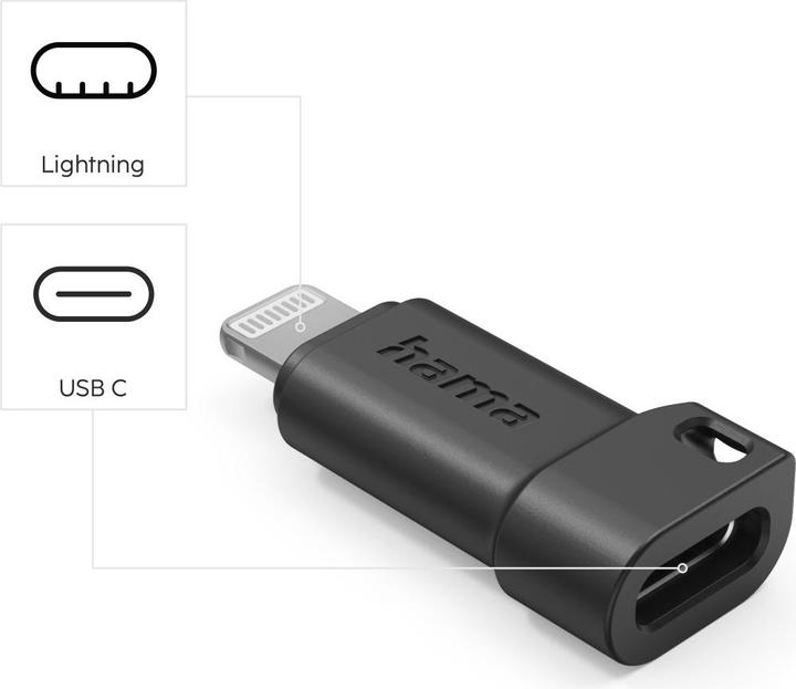 Produktbild Hama USB-C-Adapter auf Apple Lightning-Stecker, MFI, Schwarz (Lightning, USB Typ C)