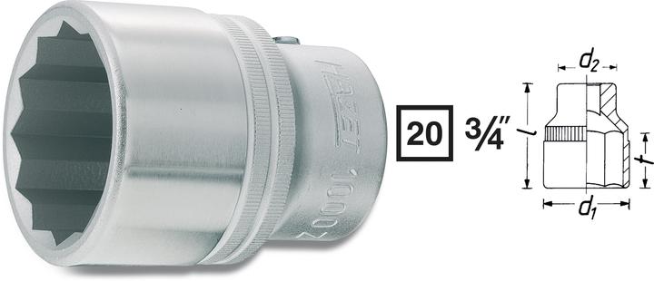 Actual product image HAZET Socket ∙ 12-point 1000AZ-1.1/8 ∙ Square, hollow 20 mm (3/4 inch) ∙ Outside 12-point profile ∙…
