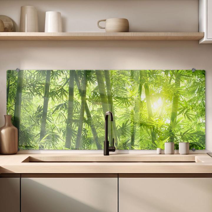 Produktbild Trenddeko Sonnenschein im Bambuswald - Panorama (50 x 120 cm)