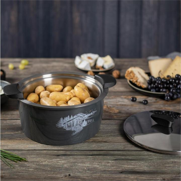 Actual product image Kuhn Rikon HOTPAN® serving casserole grey with Chalet 2.0 L · Ø 18 cm (18 cm, Pot, Stainless steel)