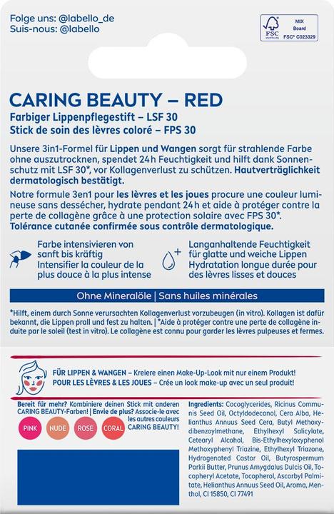 Produktbild Labello Caring Beauty Red (neu) Stick 4.8 g (Pflegestift, 5.50 ml)