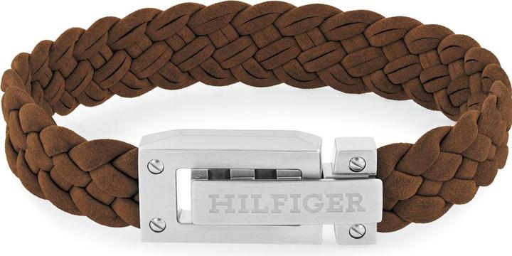 Tommy Hilfiger Flat Braided Leather Armband (19 cm, Edelstahl, Leder)