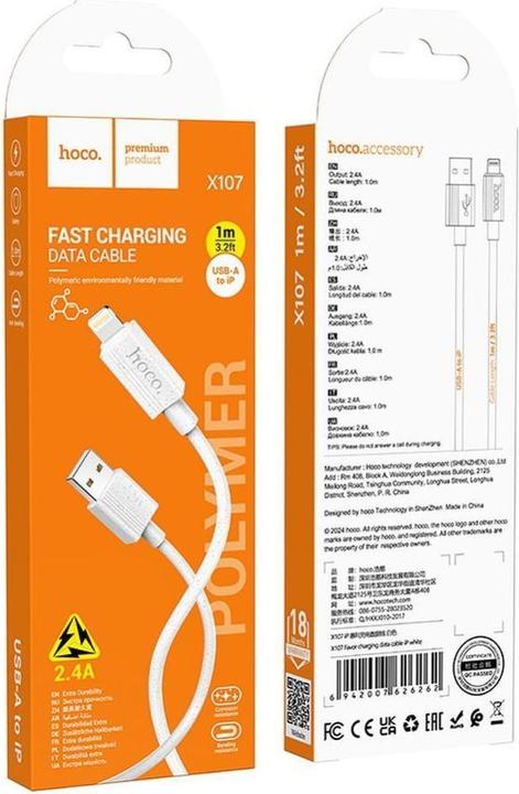 Produktbild Hoco Cable cable USB A to Lightning 2,4A X107 1 m white (1 m, USB 3.2 Gen 1)