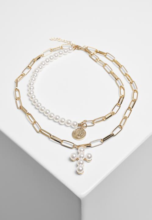 Immagine prodotto Urban Classics collana a strati con croce di perle (Array, 40% di lega di zinco, ABS, Tessuto esterno 1: 60% poliuretano termoplastico)