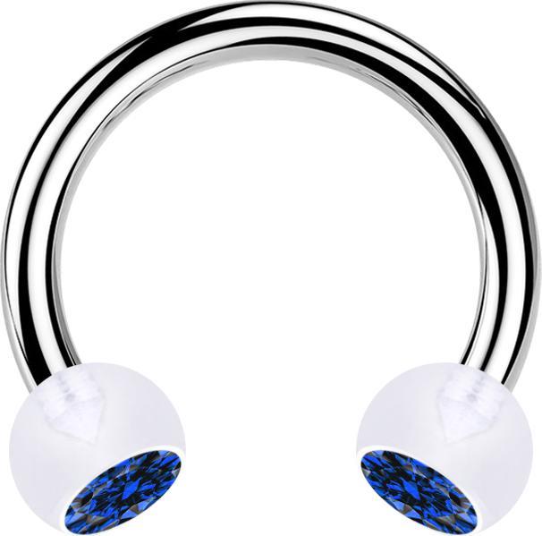 Produktbild Star Piercing Micro Circular Barbell silber mit zwei Kugeln transparent Kristall dunkelblau (ohne Messing, Bioflex, Chirurgenstahl 316L)