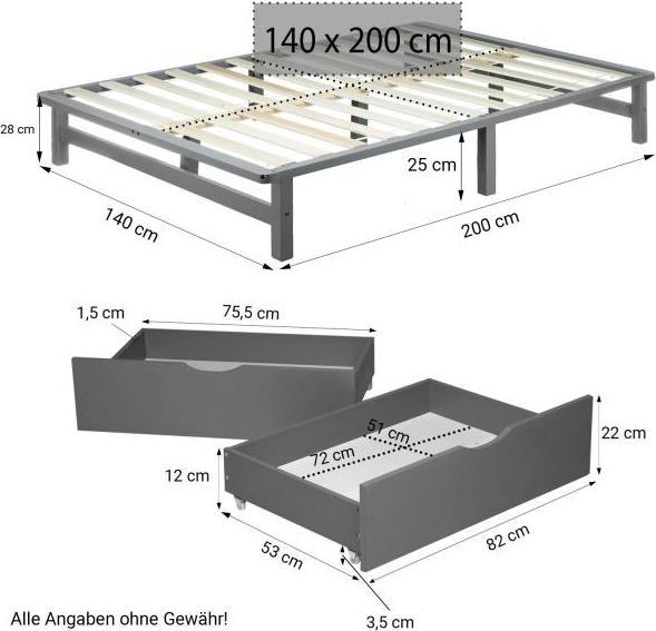 Actual product image Homestyle4u Pallet bed with bed base and slatted frame (140 x 200)