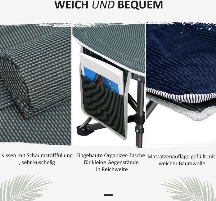 Produktbild Swisshandel24 Campingbett klappbar Feldbett mit Kopfkissen, 188x64.5x53cm, dunkelgrau-grau