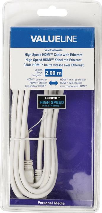 Actual product image Valueline High Speed HDMI Cable with Ethernet HDMI Plug - HDMI Mini Plug 2.00 m white (2 m, HDMI)