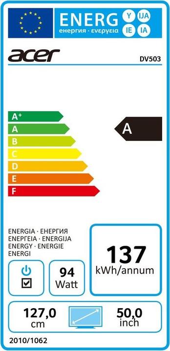 Energie-Label Acer DV503bmidv (1920 x 1080 Pixel, 50")