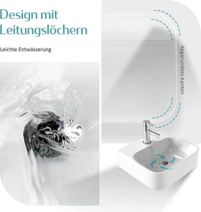 Produktbild Emke Aufsatzwaschbecken Kleines Waschbecken Handwaschbecken für Badezimmer, Rechteckig Waschplatz Au (395 mm, 435 mm)