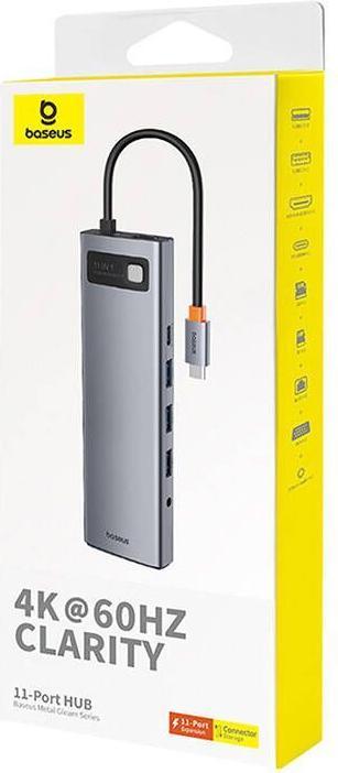 Actual product image Baseus Hub 11in1 StarJoy Metal Glam Series, USB-C to HDMI +VGA + 3 x USB 3.0 + USB 2.0+USB-C PD + RJ (USB-C, 11 Ports)
