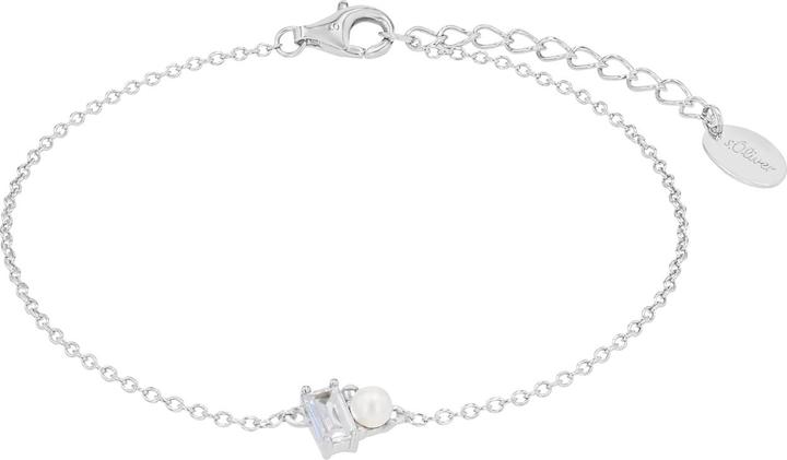 S.Oliver Armschmuck für Damen, 925 Sterling Silber, Zirkonia synth., Muschelkernperle (20 cm, Silber 925)