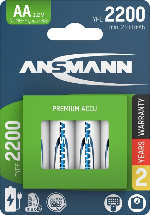 Actual product image Ansmann NiMH battery Mignon AA type 2200 (min. 2100 mAh) maxE (4 pcs., AA, 2100 mAh)