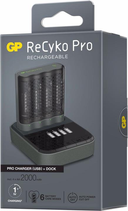 Image du produit GP Batteries ReCyko Pro Dockingstation + 4Port Ladeger./4xAA NiMh 2100mAh (1 pcs, AA, AAA, Piles rechargeables + chargeur)