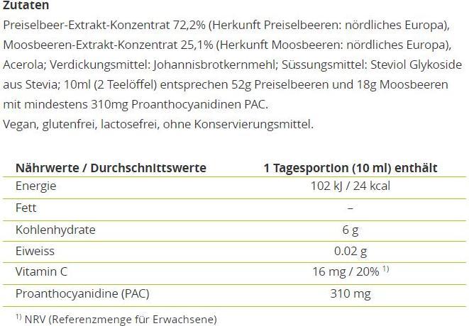 Valeurs nutritives et ingrédients Alpinamed Concentré (1 pièce(s), Liquide, 220 g)