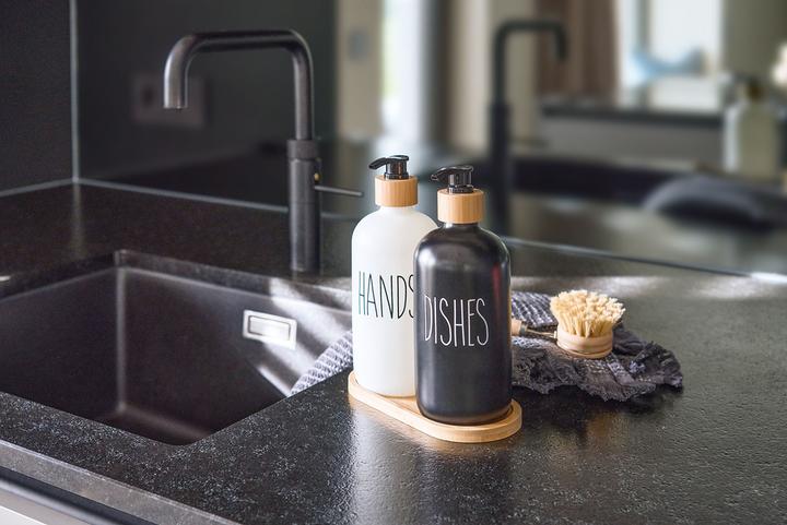 Actual product image Zeller Present Soap dispenser set, 3-piece, glass/bamboo