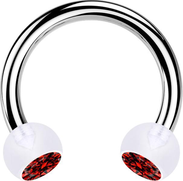 Produktbild Star Piercing Micro Circular Barbell silber mit zwei Kugeln transparent Kristall rot (ohne Messing, Bioflex, Chirurgenstahl 316L)