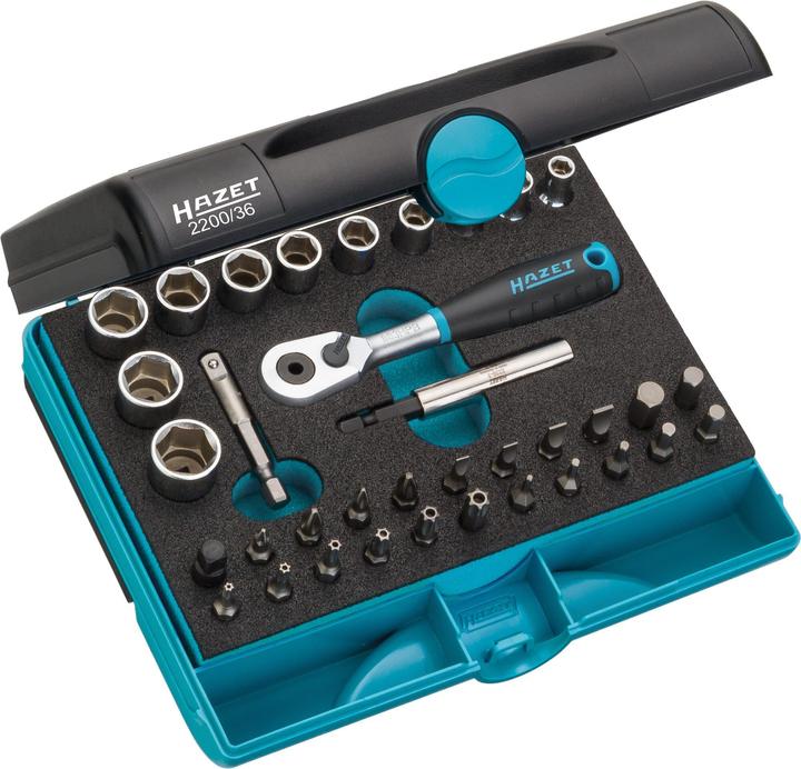 HAZET Steckschlüssel Satz 2200/36 ∙ Vierkant6,3 mm (1/4 Zoll), Sechskant6,3 (1/4 Zoll) ∙ Aussen Sech… (10  mm, 14 mm, 11 mm, 12 mm, 13 mm)