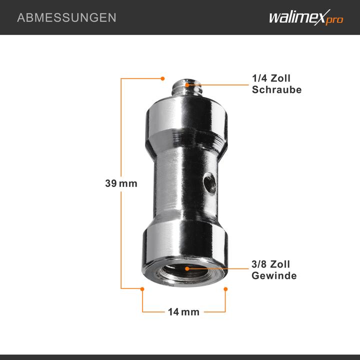 Produktbild Walimex Set 3x Spigot Gewinde Adapter 3/8" auf 1/4" Fotografie Kamera Zubehör (Stativadapter)