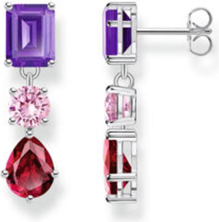 Thomas Sabo Ohrring mit Steinen in Rot, Rosa und Violett (Silber)