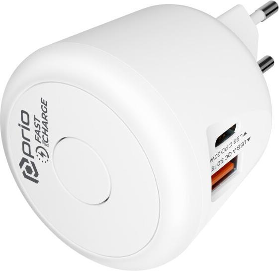 prio Fast Charge Wall Charger 20W PD (USB C) + QC 3.0 (USB A) Night Light white (20 W)