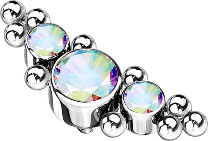 Actual product image Star Piercing Dermal Anchor silver centred with beads and three crystals multicolor (without brass, Titanium G23)