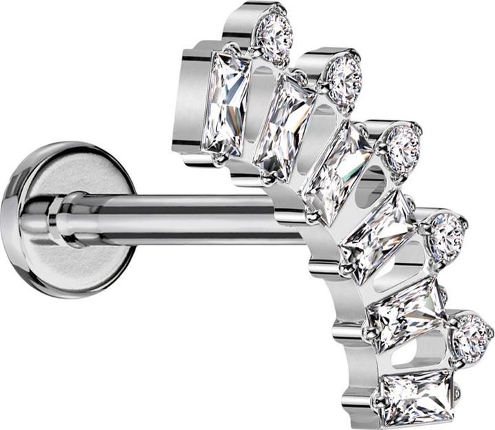 Produktbild Star Piercing Micro Labret Innengewinde silber sechs Baquette und fünf runde Kristalle silber (ohne Messing, Titan G23)