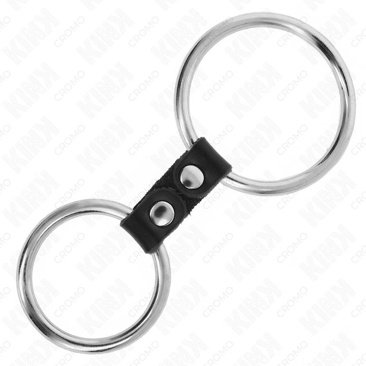 Immagine prodotto Kink - Doppio anello per il pene in metallo da 3,7 cm a 5 cm collegato da cinghie in pelle modello 4 (5 cm)